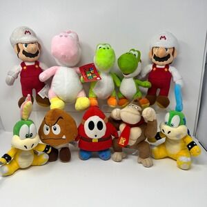 Nintendo Super Mario Plush Lot 10pc Multicolor Yoshi Mario DK Koopa Toy